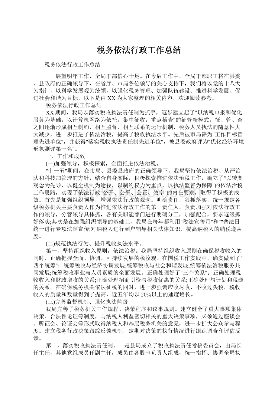 税务依法行政工作总结.docx_第1页