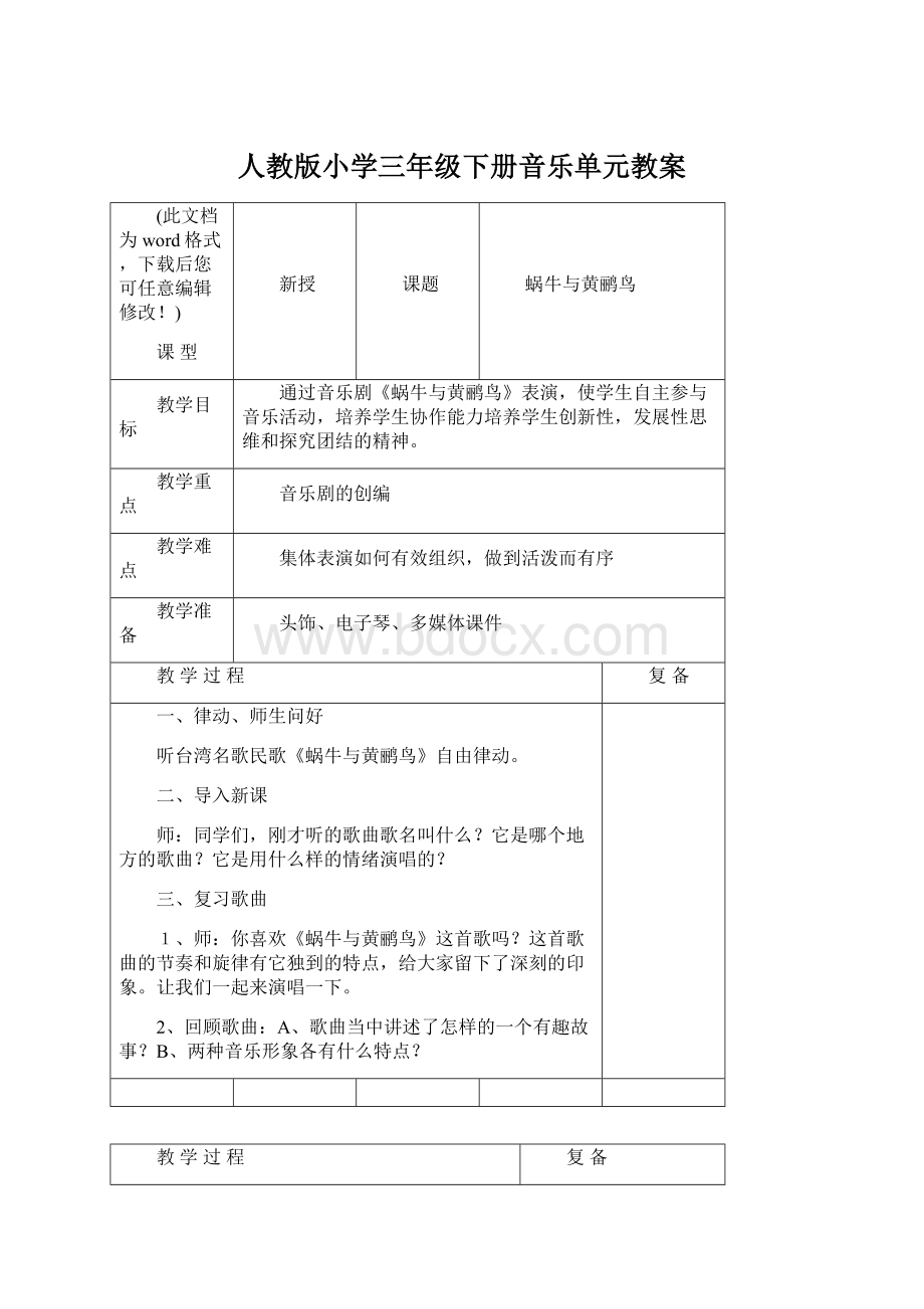 人教版小学三年级下册音乐单元教案.docx_第1页