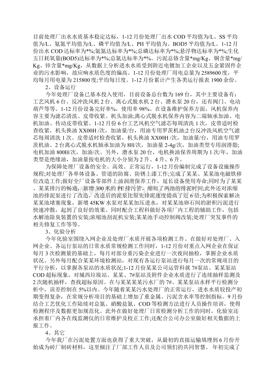 污水处理年终工作总括性结论及总结性报告Word文档格式.docx_第2页