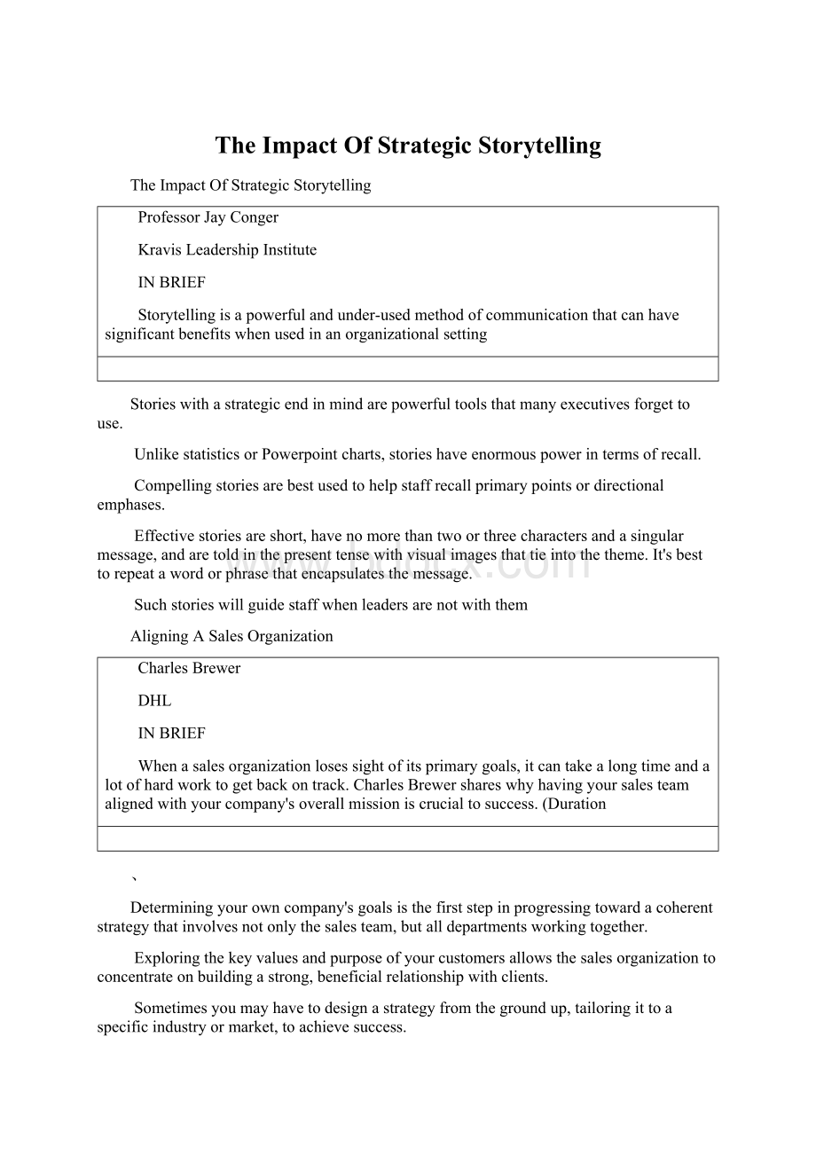 The Impact Of Strategic StorytellingWord文件下载.docx