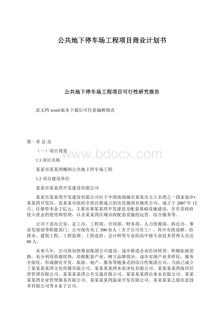 公共地下停车场工程项目商业计划书.docx