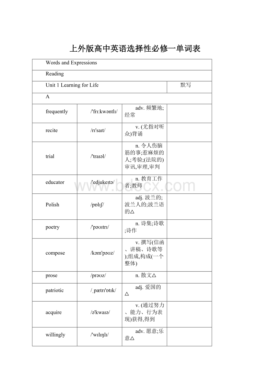 上外版高中英语选择性必修一单词表Word文档格式.docx_第1页