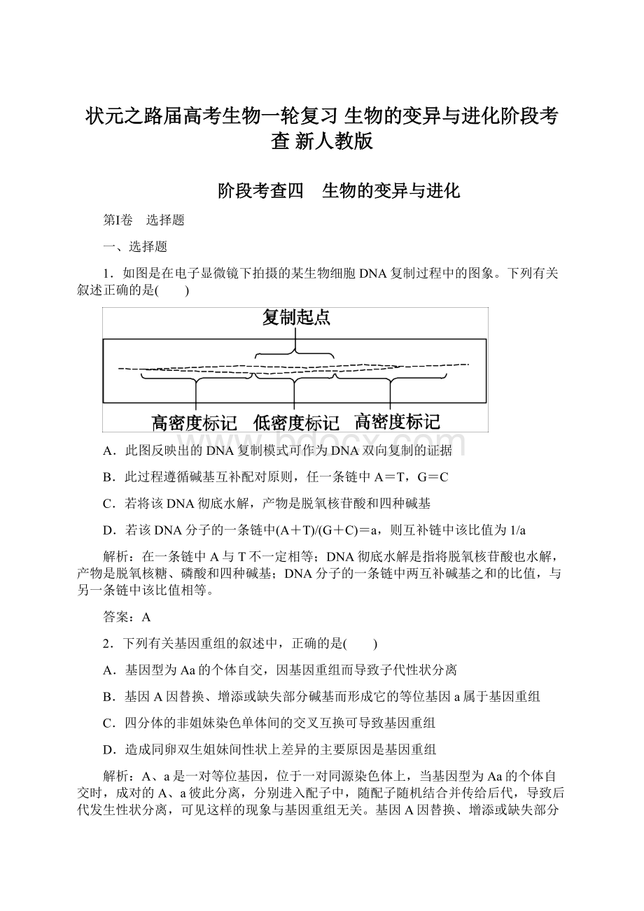 状元之路届高考生物一轮复习 生物的变异与进化阶段考查 新人教版文档格式.docx_第1页