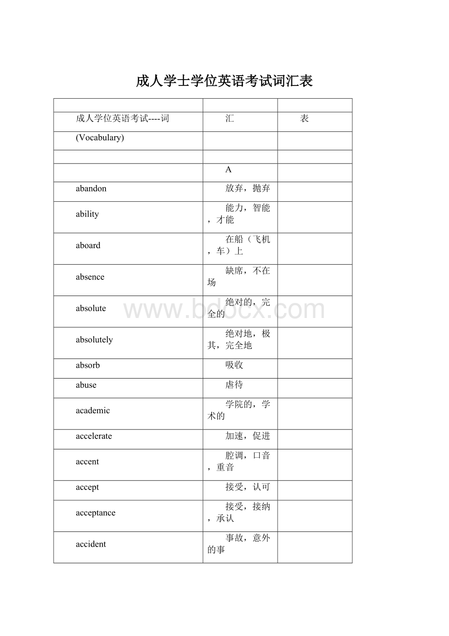 成人学士学位英语考试词汇表Word格式文档下载.docx_第1页