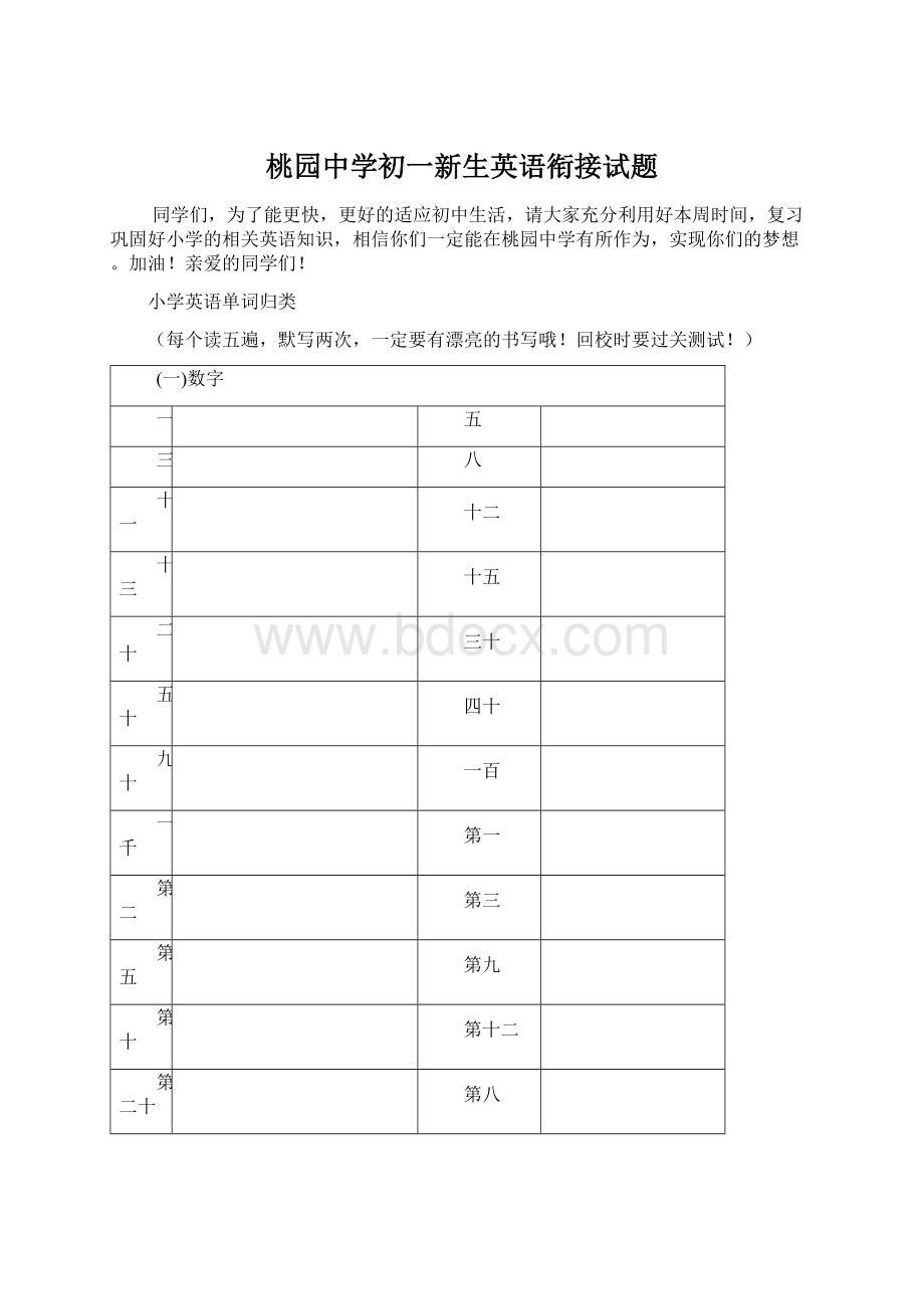 桃园中学初一新生英语衔接试题.docx_第1页