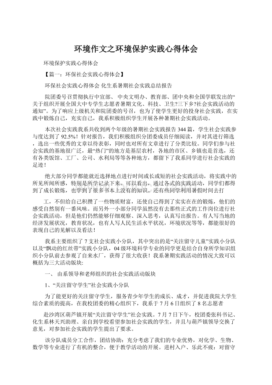 环境作文之环境保护实践心得体会文档格式.docx