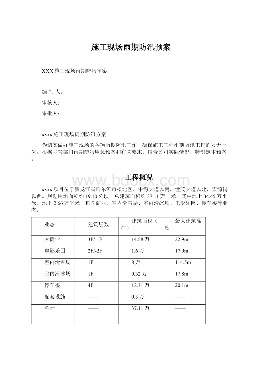 施工现场雨期防汛预案Word下载.docx