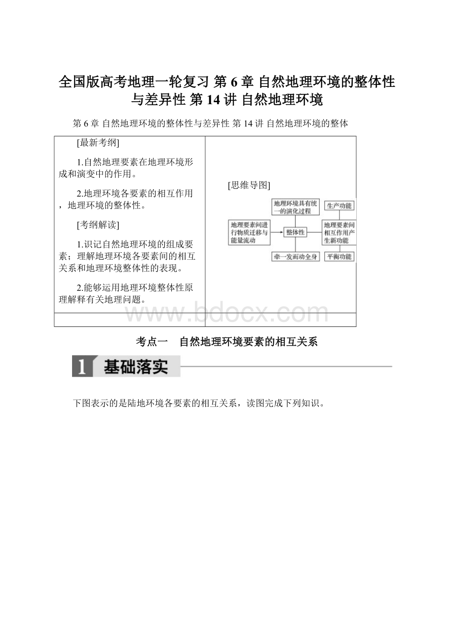 全国版高考地理一轮复习 第6章 自然地理环境的整体性与差异性 第14讲 自然地理环境Word格式文档下载.docx