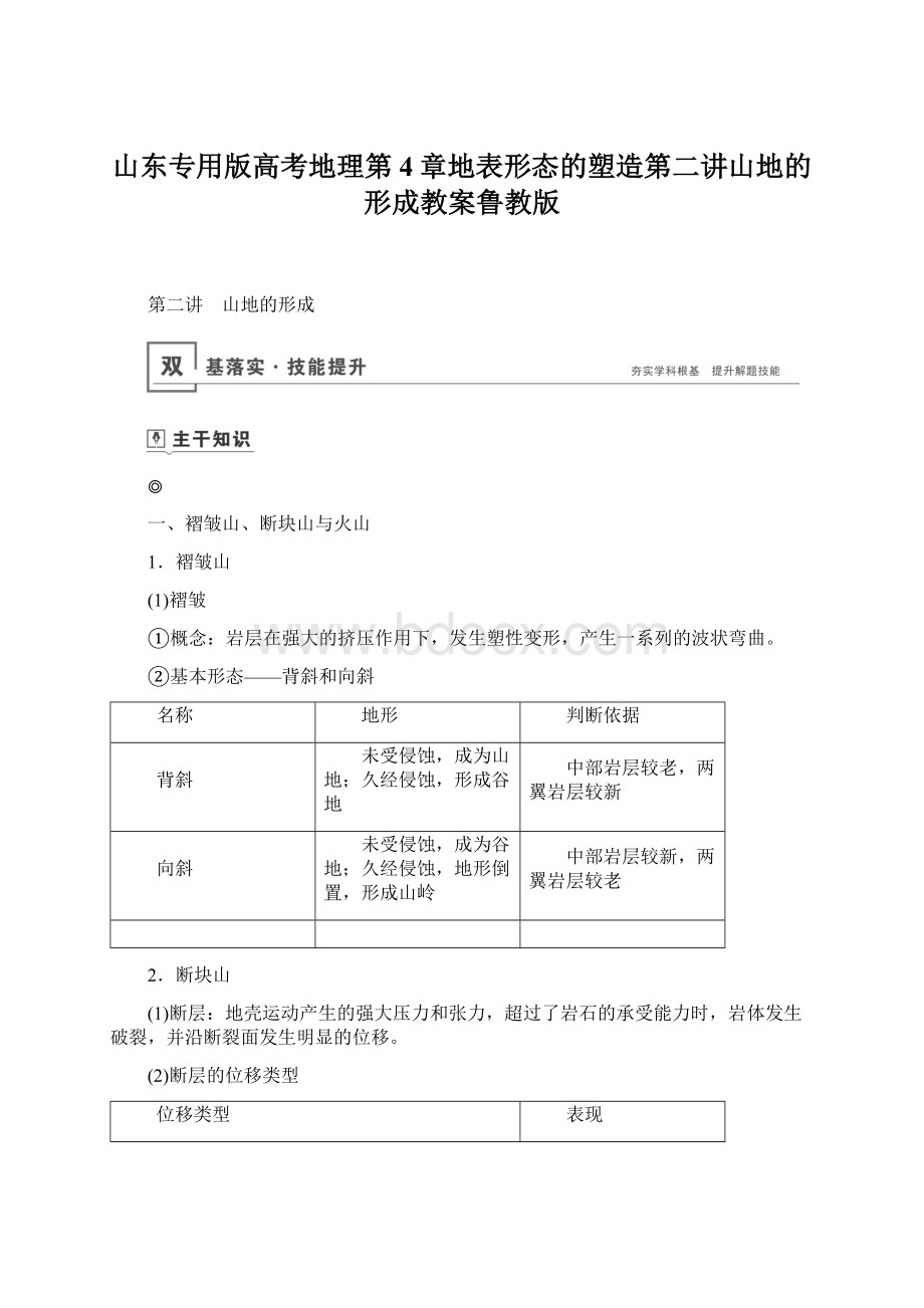 山东专用版高考地理第4章地表形态的塑造第二讲山地的形成教案鲁教版Word文档格式.docx