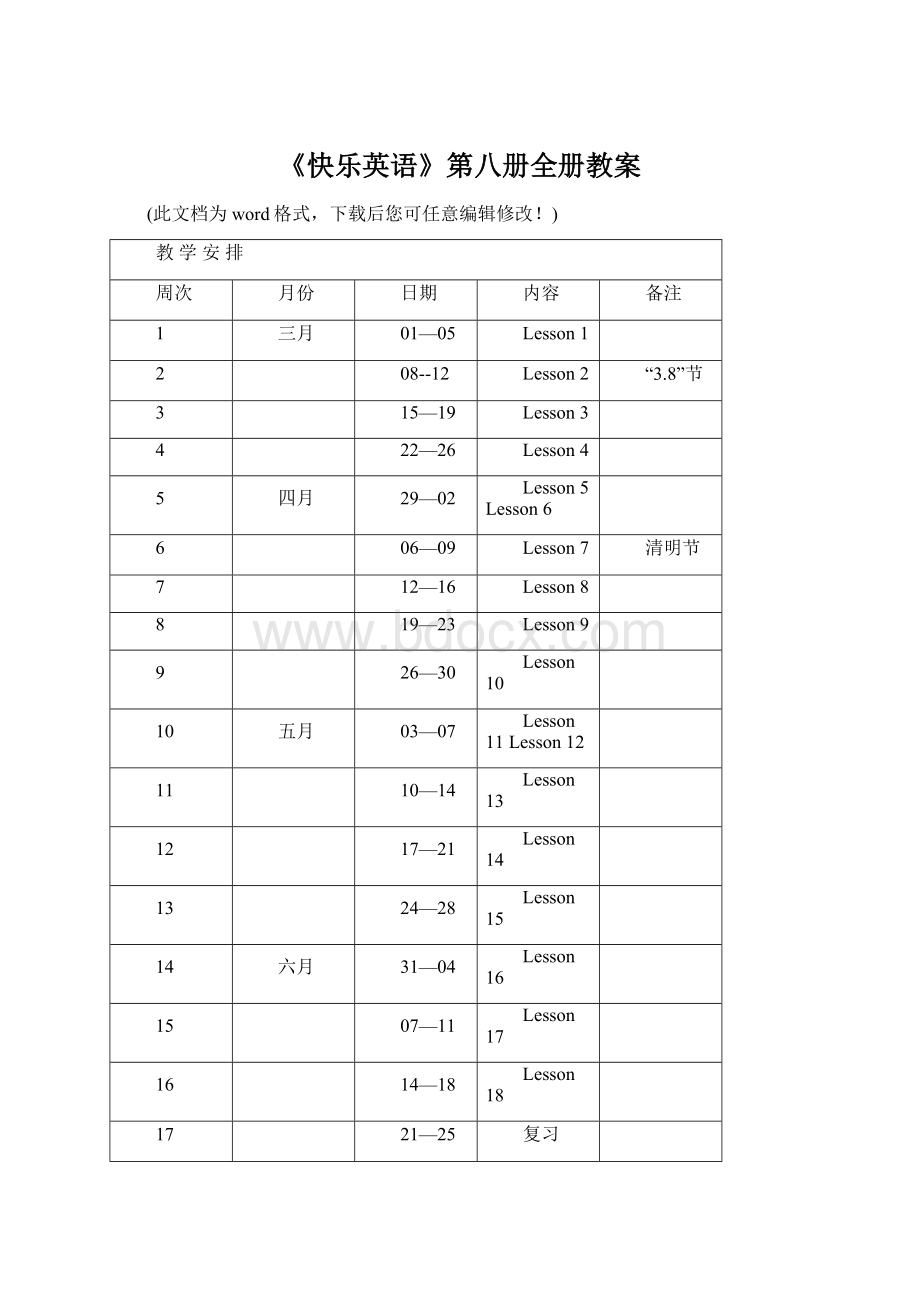 《快乐英语》第八册全册教案.docx