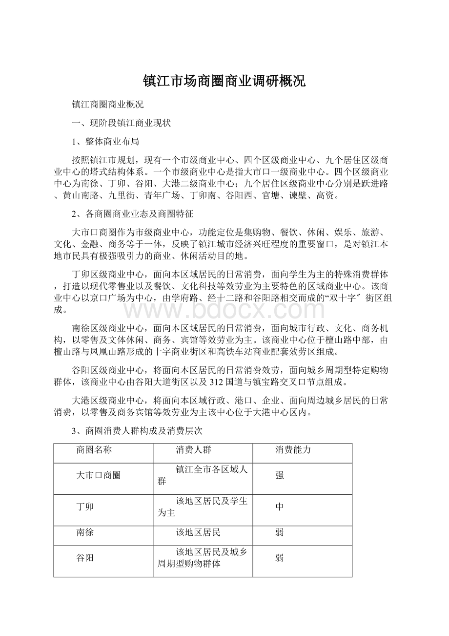 镇江市场商圈商业调研概况Word格式.docx_第1页