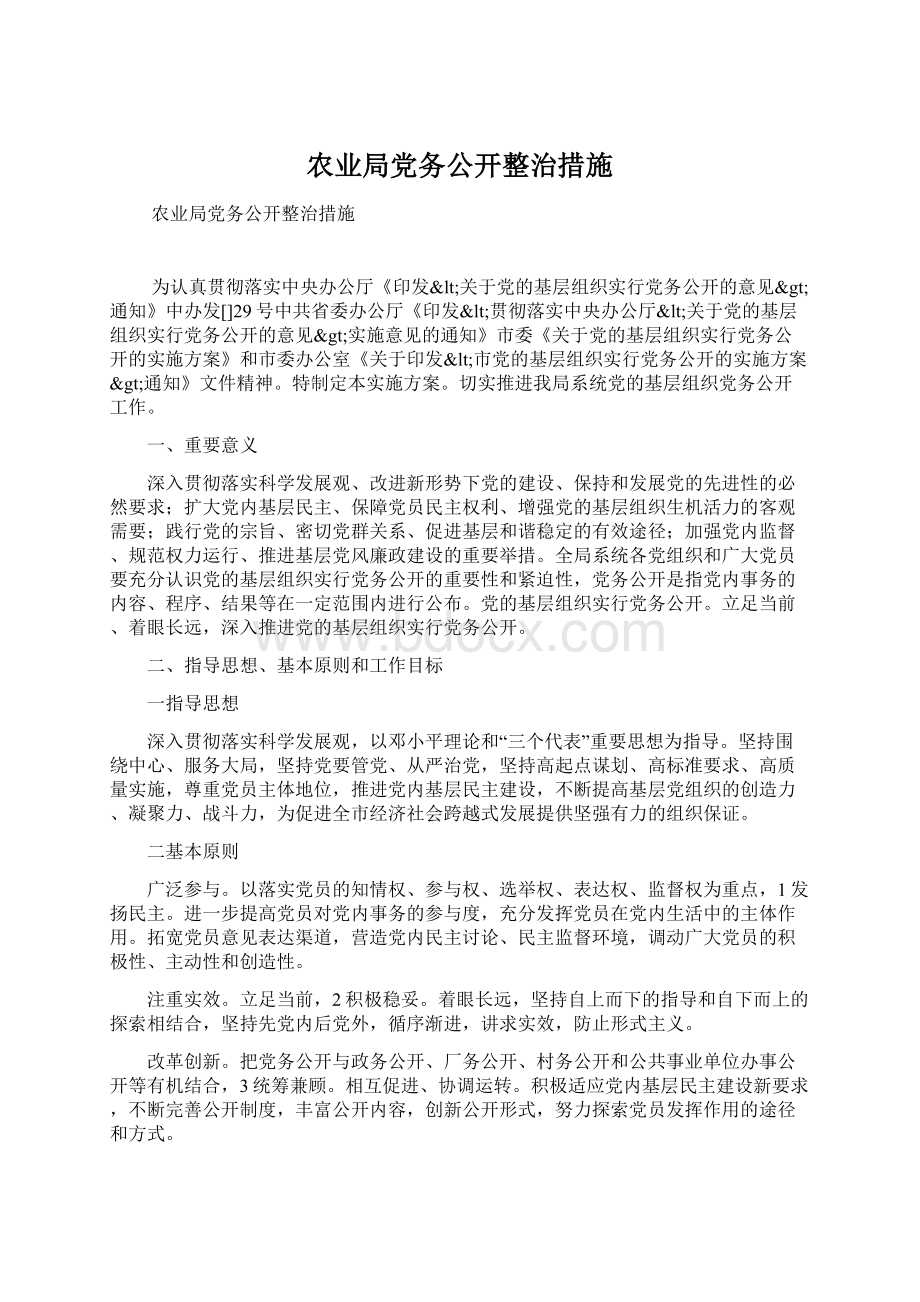 农业局党务公开整治措施文档格式.docx