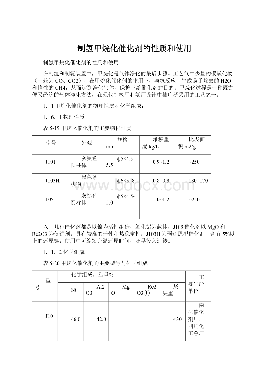 制氢甲烷化催化剂的性质和使用Word文档下载推荐.docx_第1页