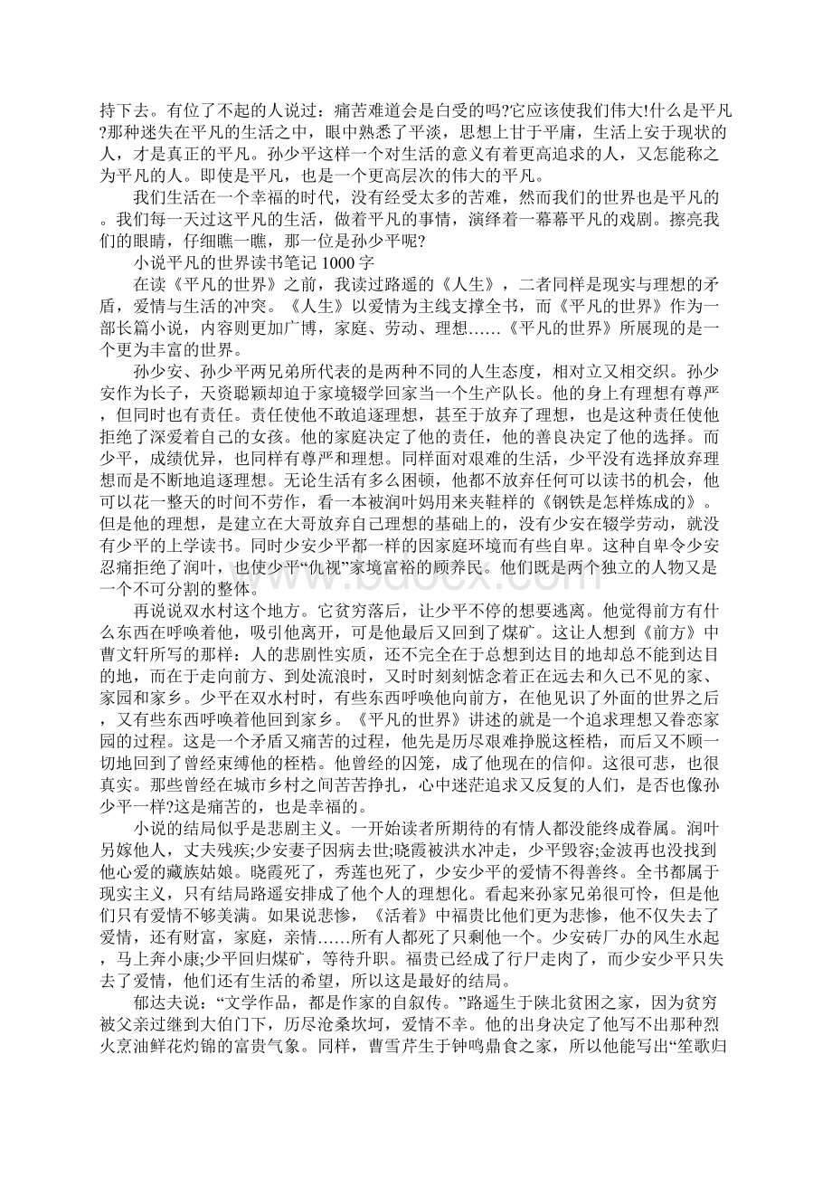 小说平凡的世界读书笔记1000字范文.docx_第3页