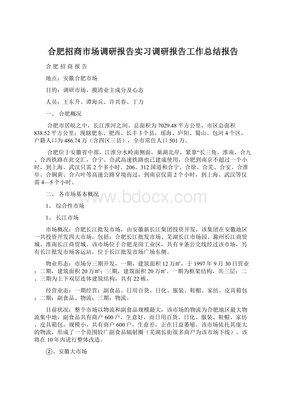 合肥招商市场调研报告实习调研报告工作总结报告.docx