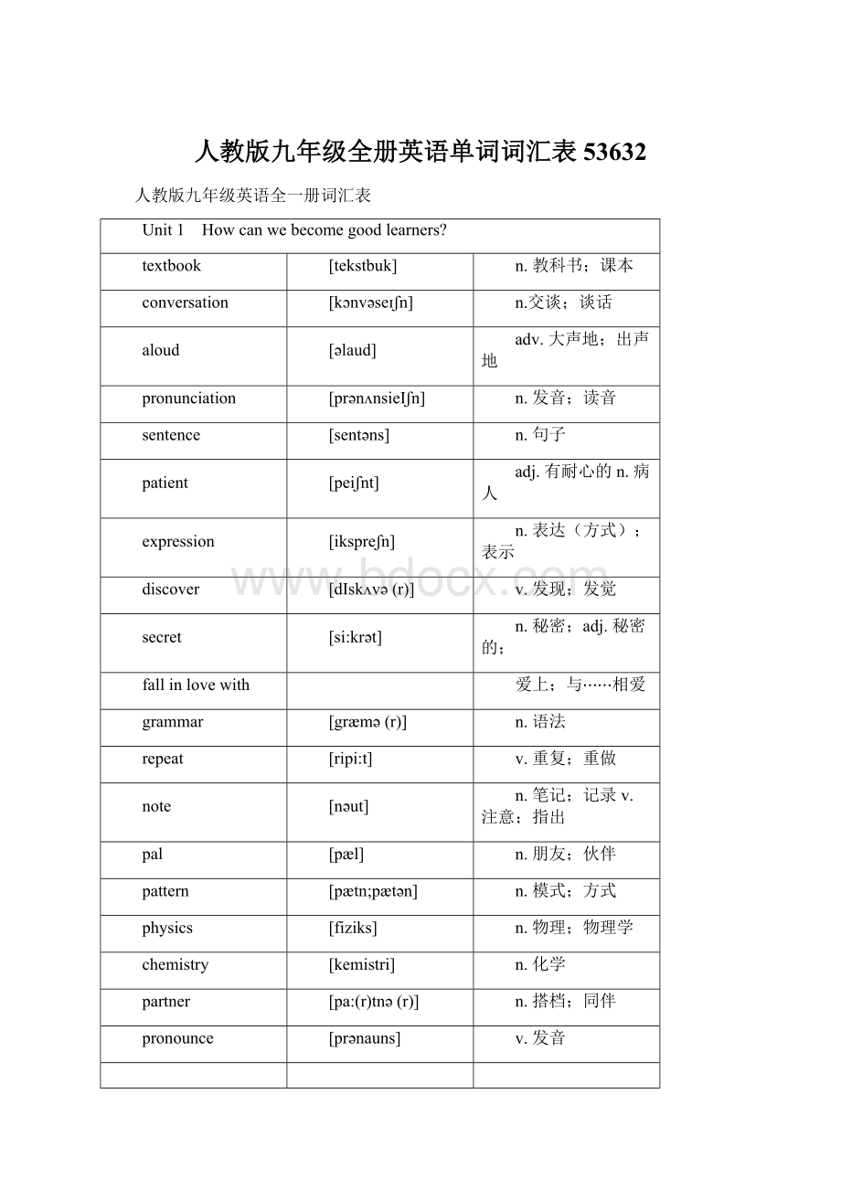 人教版九年级全册英语单词词汇表53632.docx