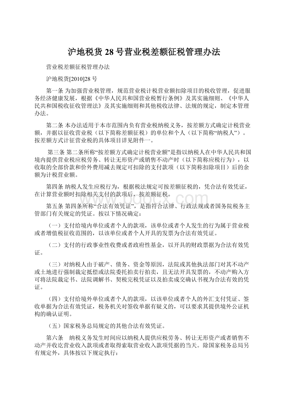 沪地税货28号营业税差额征税管理办法Word格式.docx