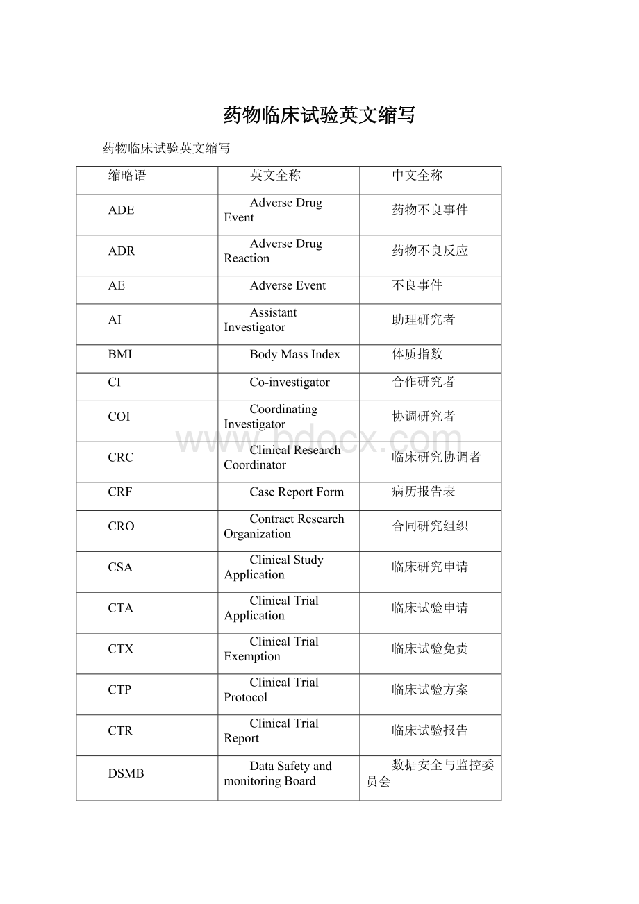 药物临床试验英文缩写Word文档下载推荐.docx_第1页