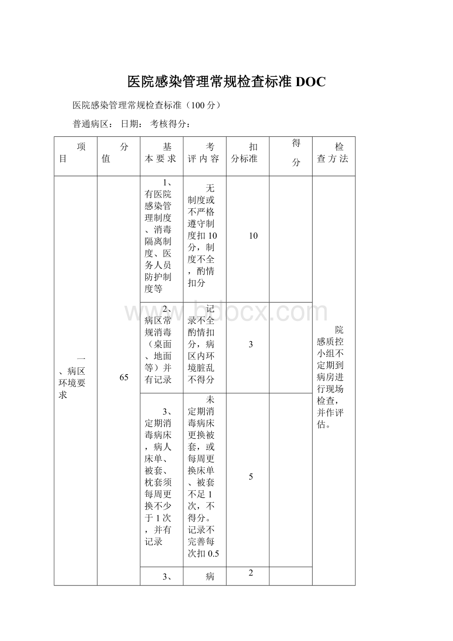 医院感染管理常规检查标准DOC文档格式.docx_第1页