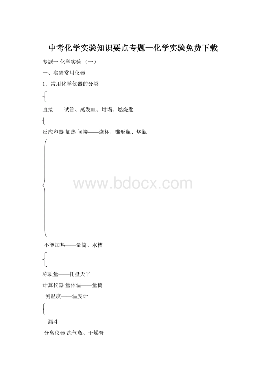 中考化学实验知识要点专题一化学实验免费下载.docx_第1页