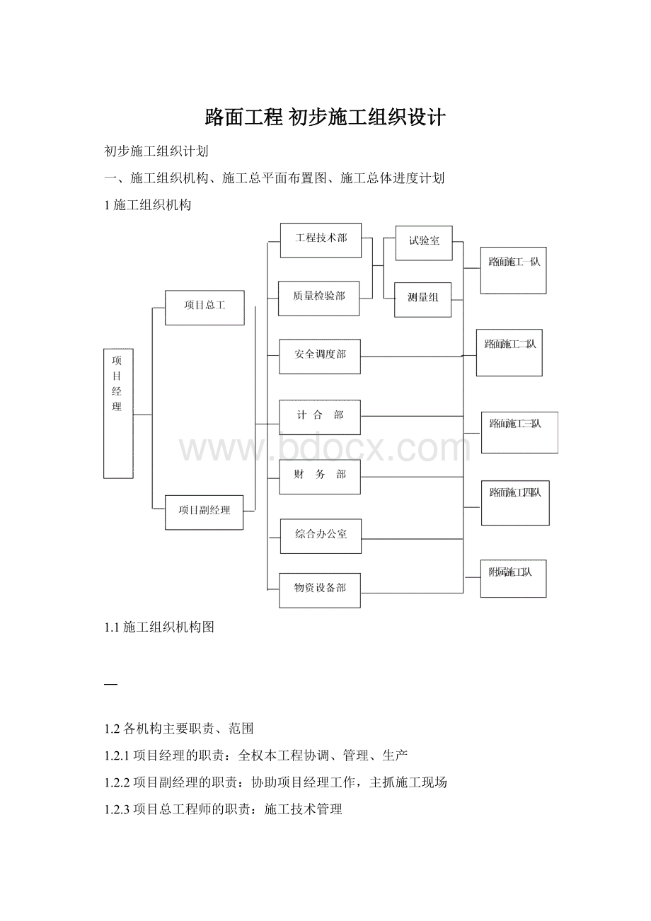 路面工程 初步施工组织设计Word文档格式.docx_第1页