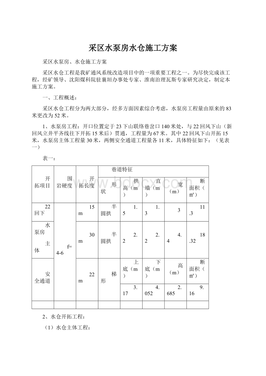 采区水泵房水仓施工方案.docx_第1页