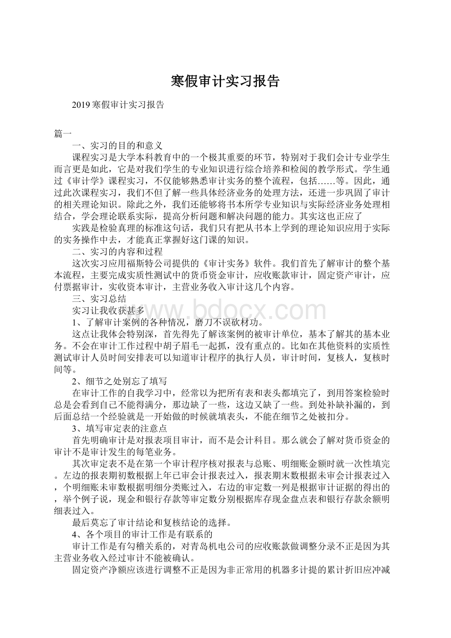 寒假审计实习报告.docx