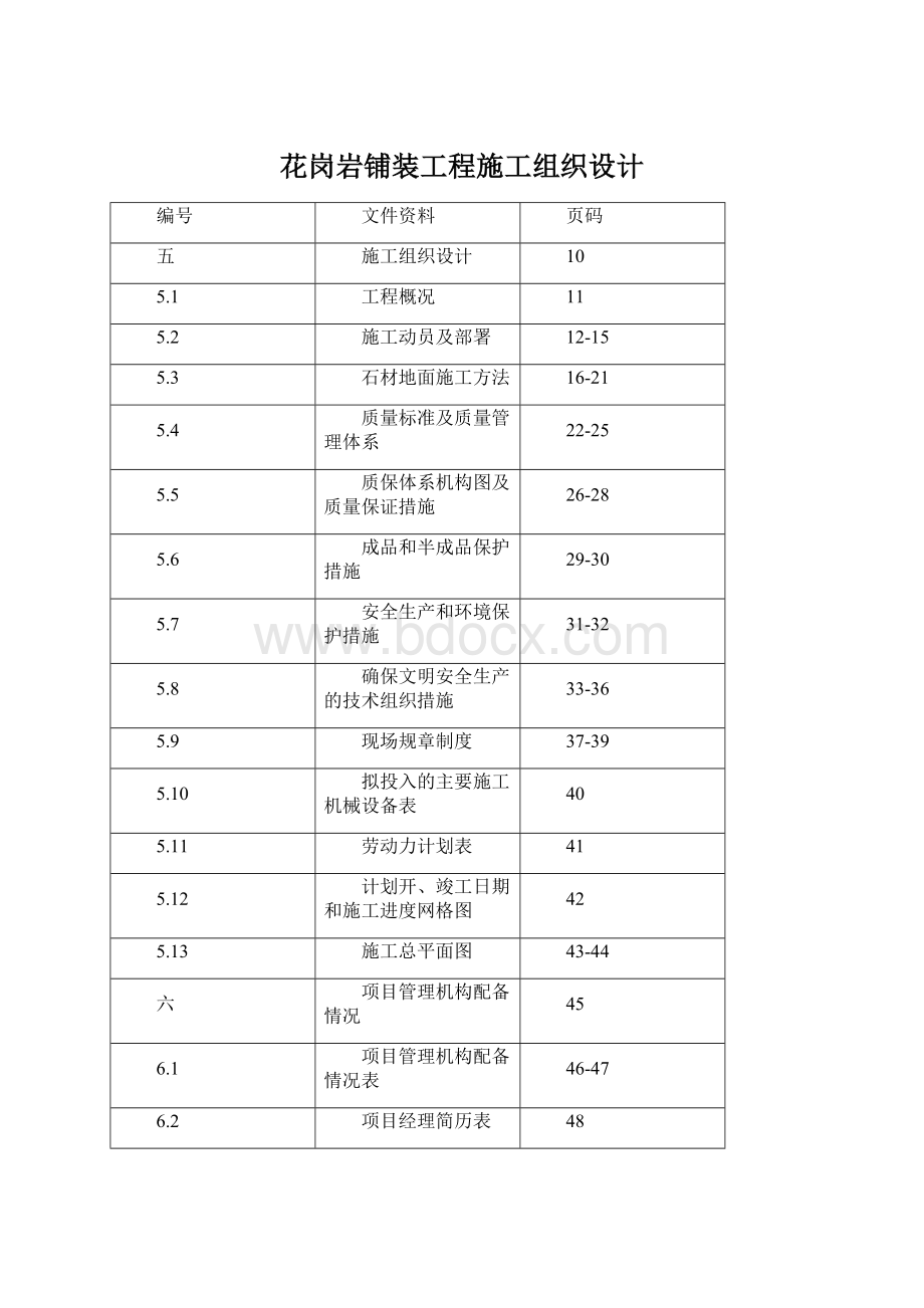 花岗岩铺装工程施工组织设计.docx