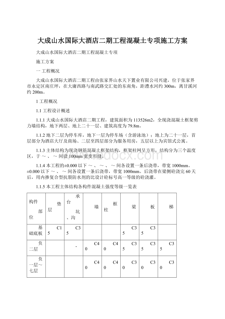 大成山水国际大酒店二期工程混凝土专项施工方案.docx_第1页