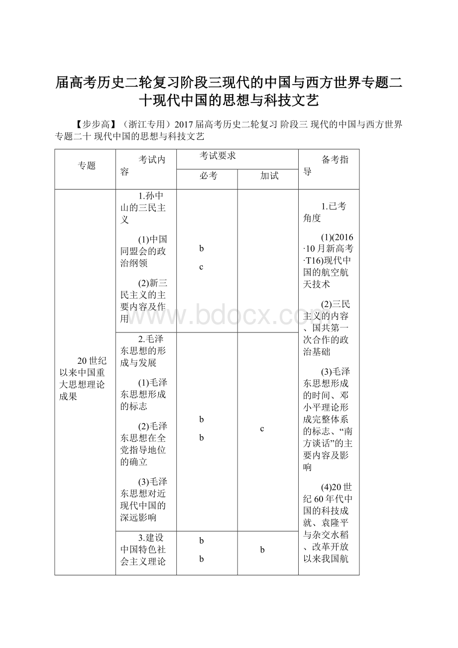 届高考历史二轮复习阶段三现代的中国与西方世界专题二十现代中国的思想与科技文艺.docx_第1页