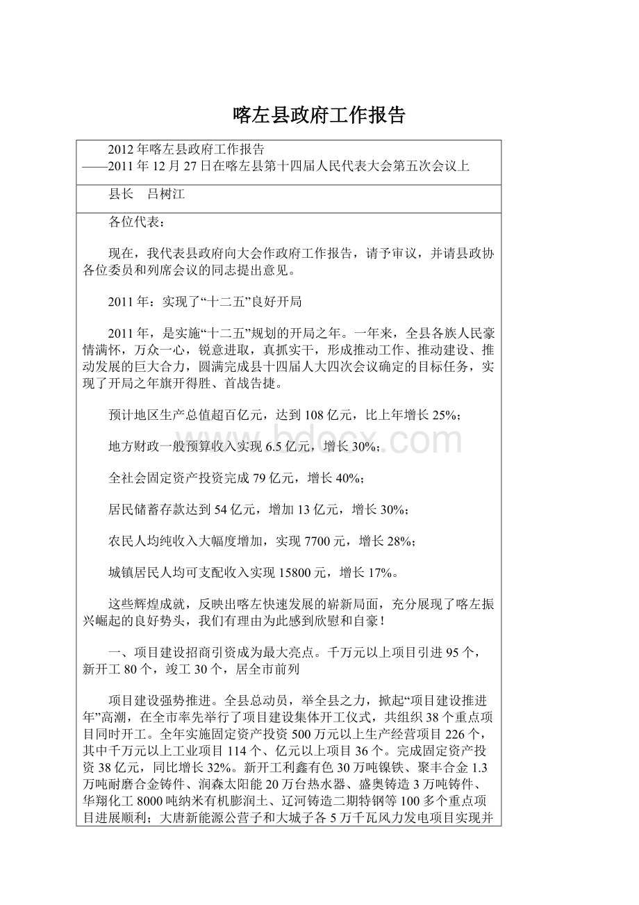 喀左县政府工作报告.docx_第1页