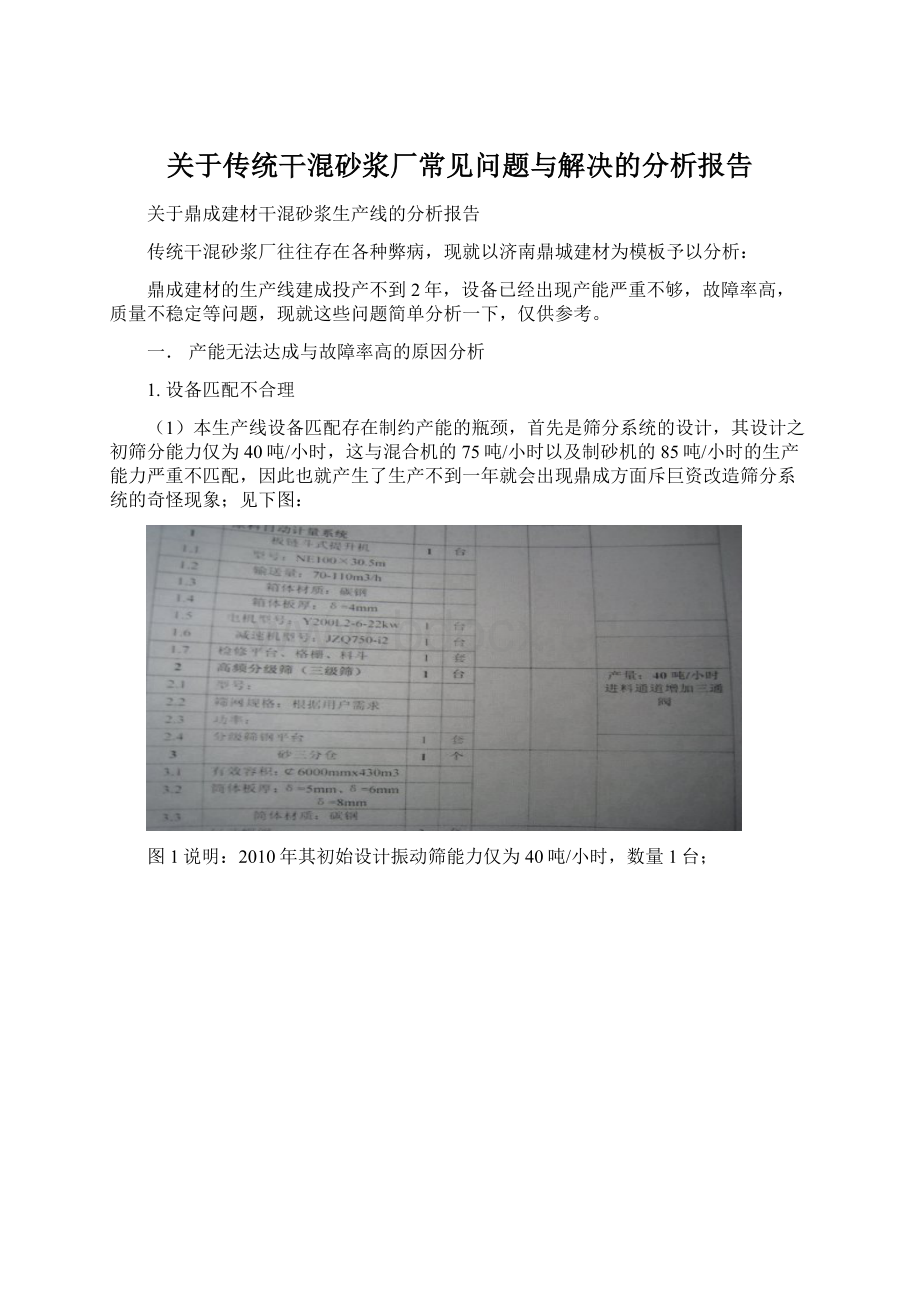 关于传统干混砂浆厂常见问题与解决的分析报告Word格式文档下载.docx