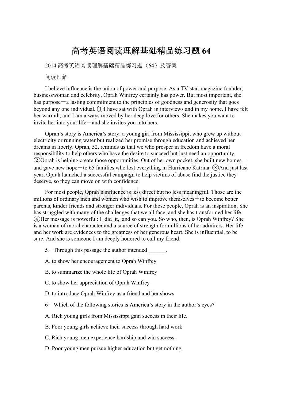 高考英语阅读理解基础精品练习题64.docx_第1页