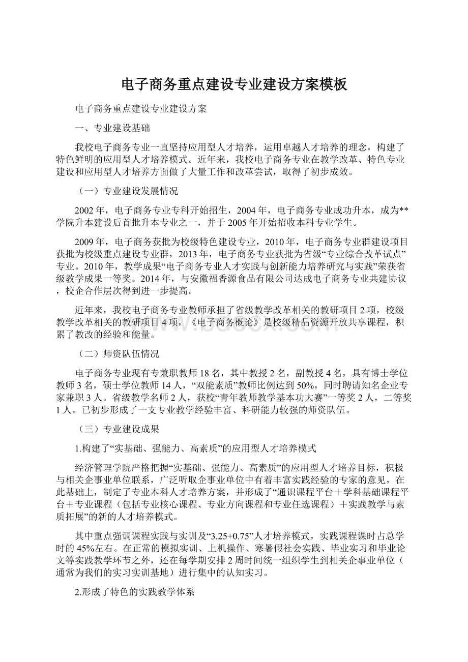 电子商务重点建设专业建设方案模板Word格式文档下载.docx_第1页