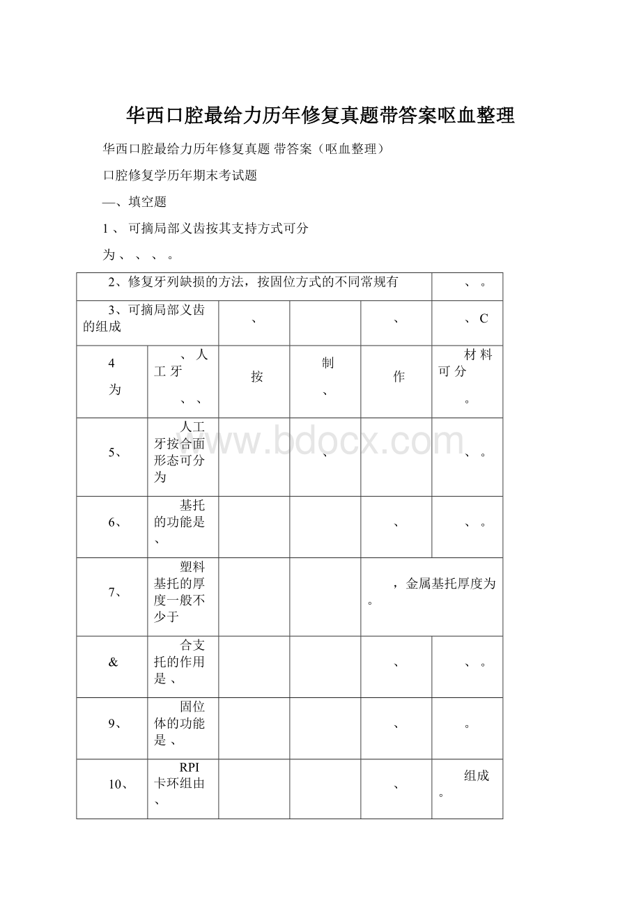 华西口腔最给力历年修复真题带答案呕血整理.docx_第1页