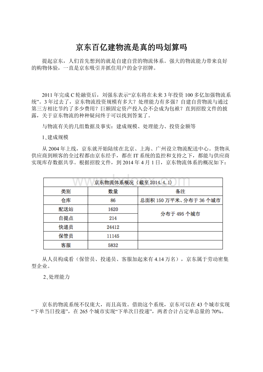 京东百亿建物流是真的吗划算吗.docx_第1页