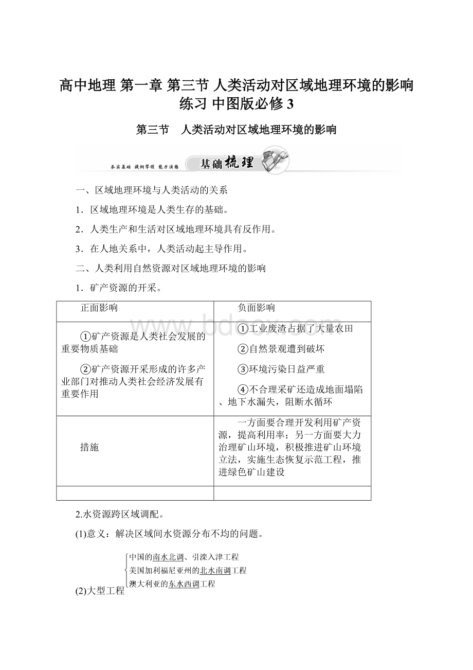 高中地理 第一章 第三节 人类活动对区域地理环境的影响练习 中图版必修3Word格式.docx_第1页