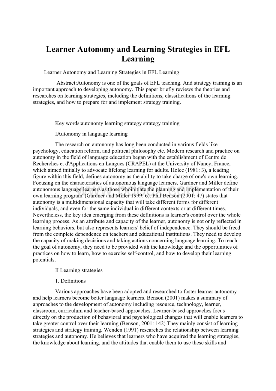 Learner Autonomy and Learning Strategies in EFL Learning.docx_第1页