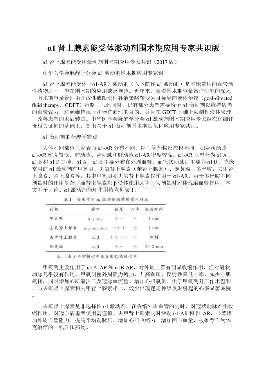 α1肾上腺素能受体激动剂围术期应用专家共识版.docx