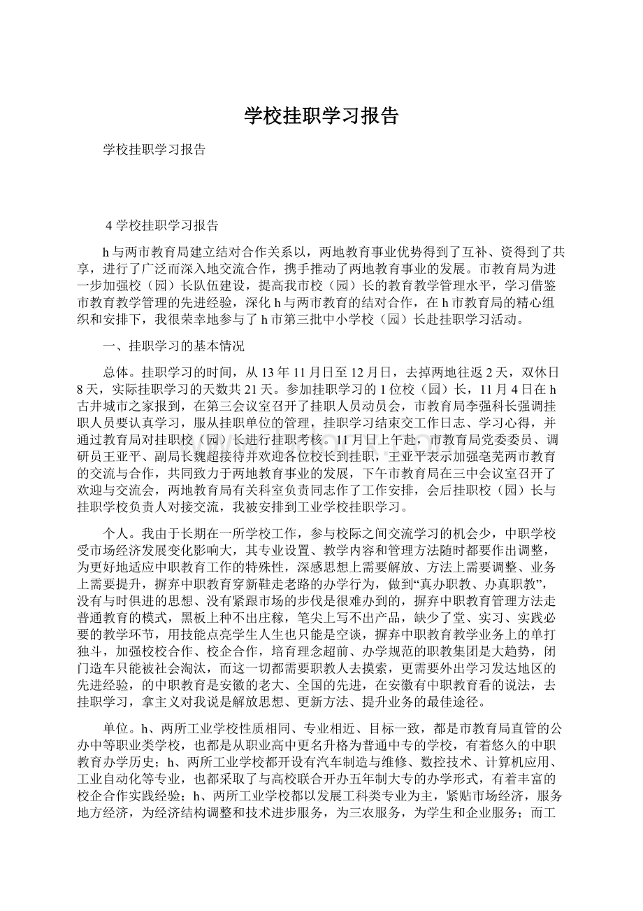 学校挂职学习报告Word格式.docx