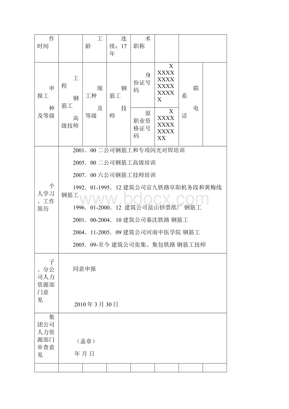 高级技师任职资格评审表Word下载.docx_第2页