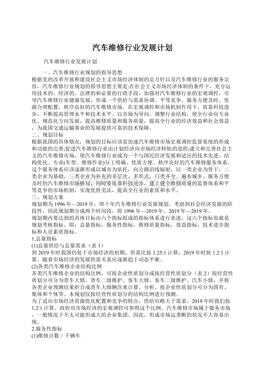 汽车维修行业发展计划Word下载.docx