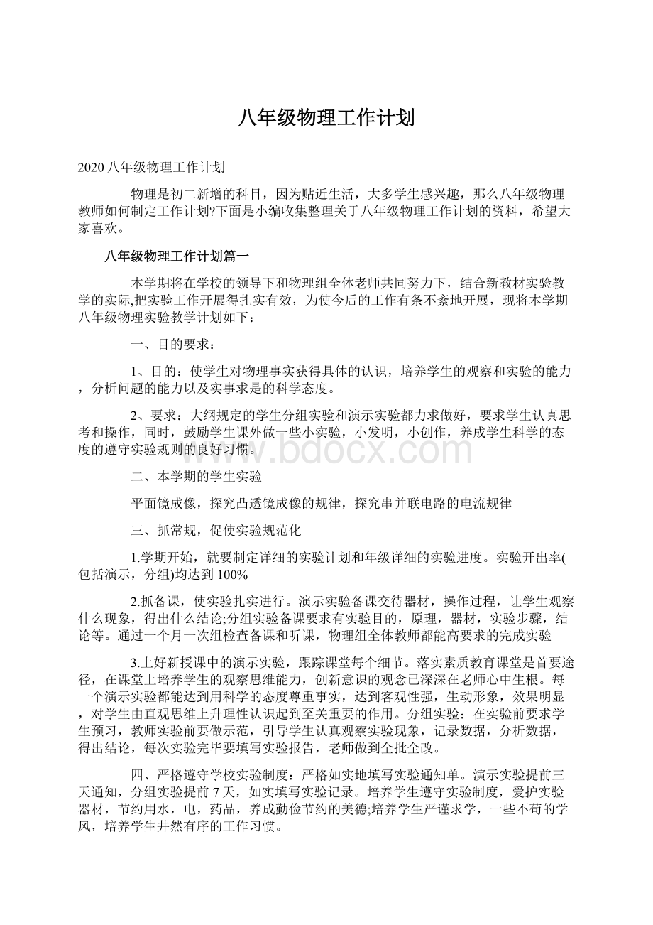 八年级物理工作计划.docx