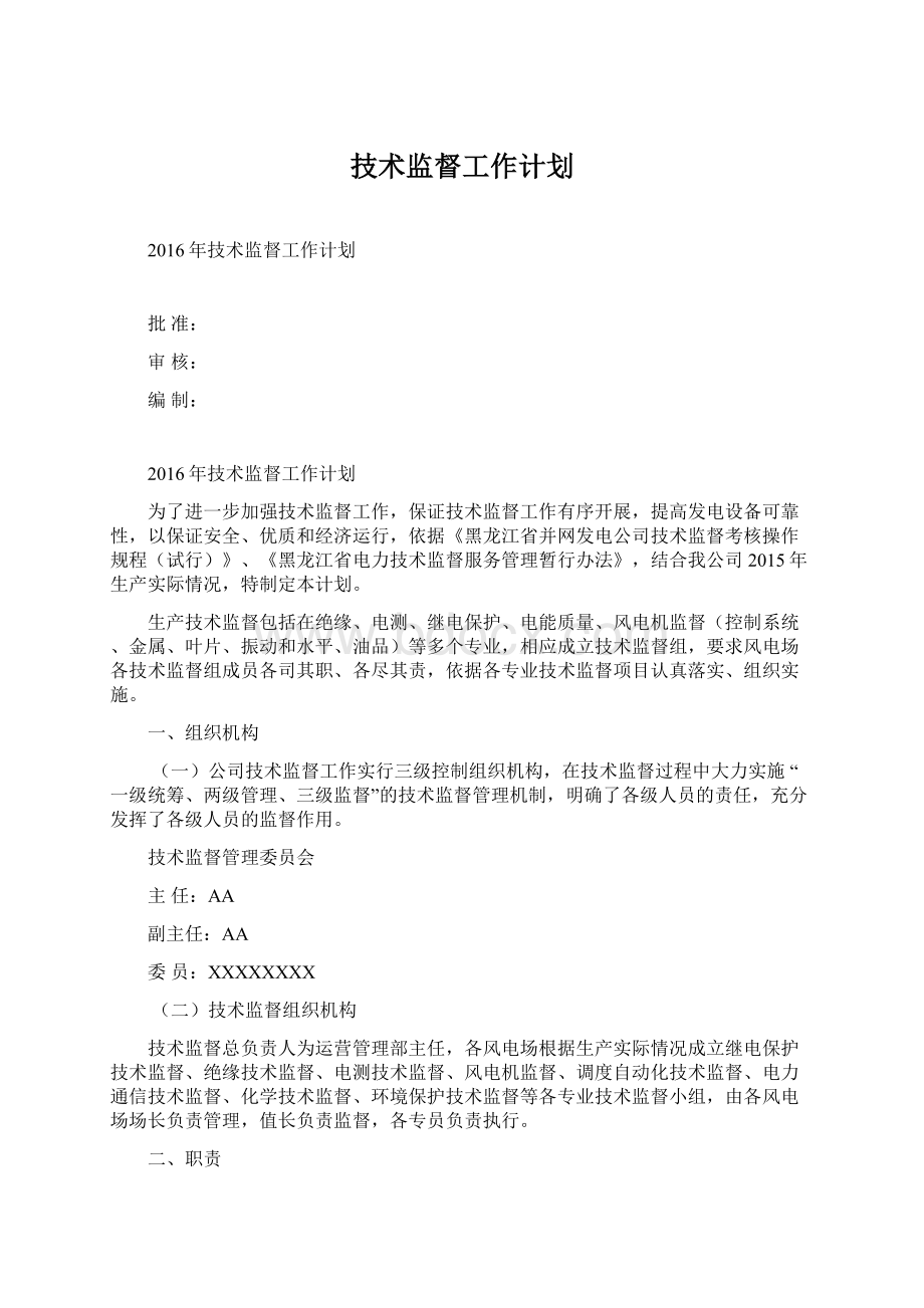 技术监督工作计划.docx_第1页