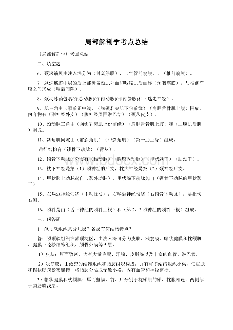 局部解剖学考点总结Word下载.docx