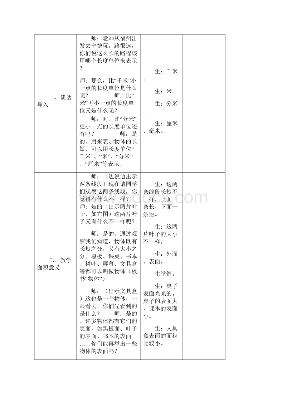 人教版三年级数学下册表格式教案设计面积.docx_第2页