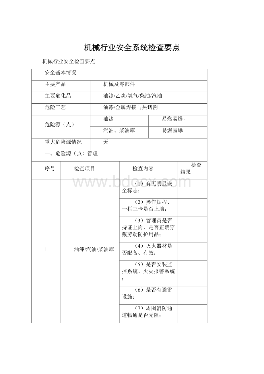 机械行业安全系统检查要点.docx_第1页