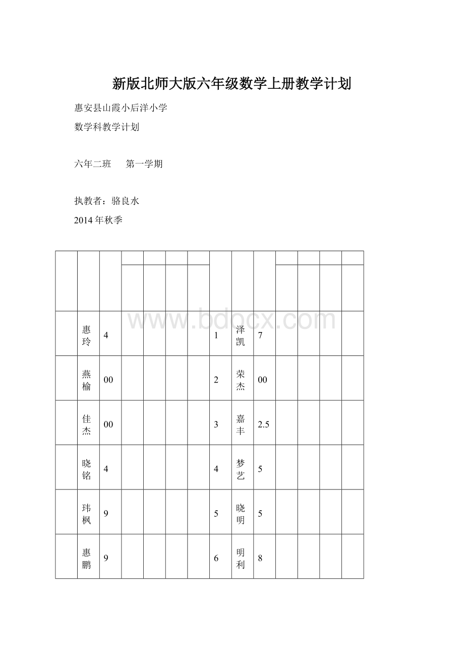 新版北师大版六年级数学上册教学计划Word格式.docx_第1页