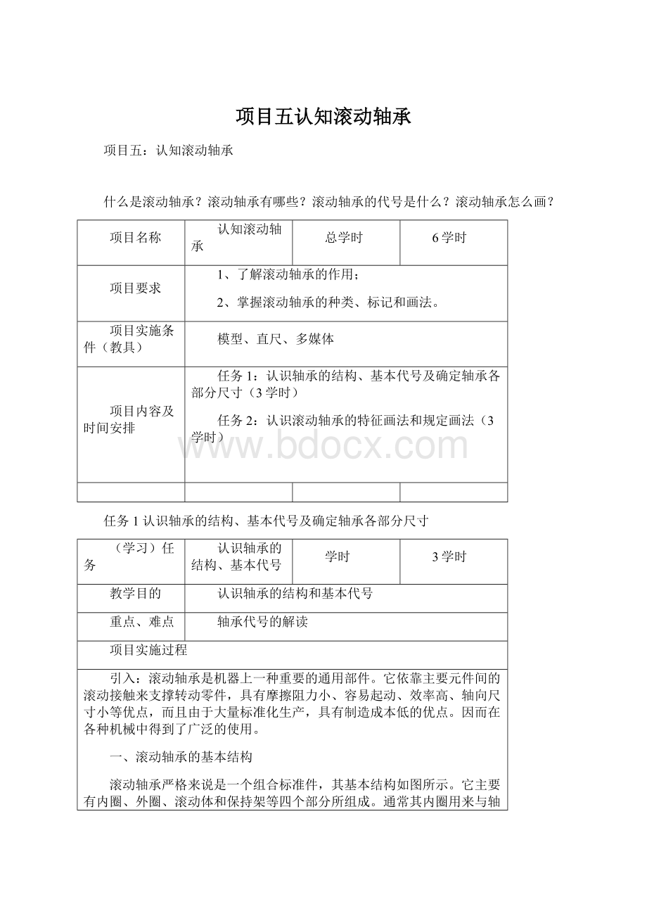 项目五认知滚动轴承Word文档下载推荐.docx