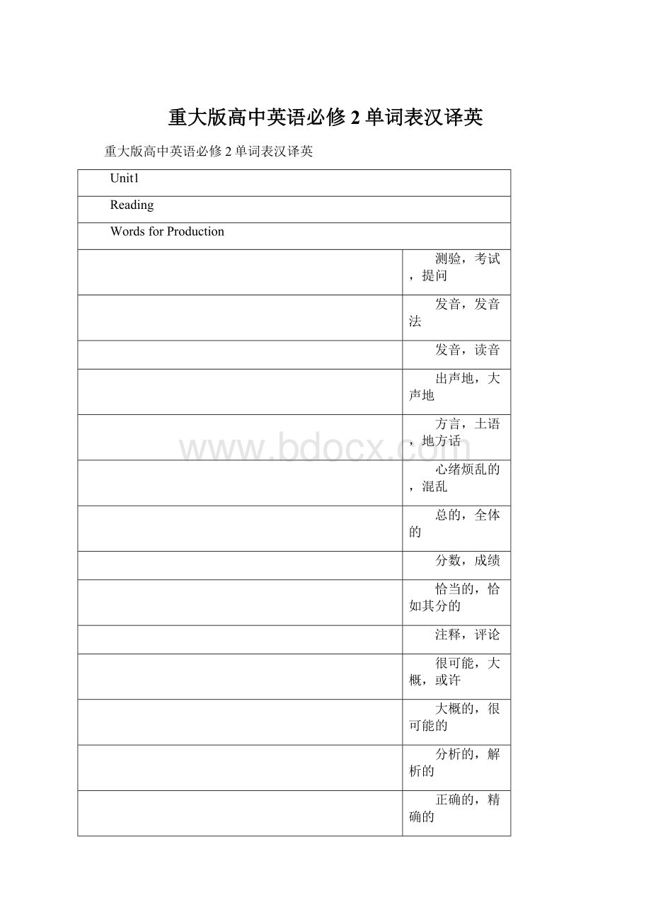 重大版高中英语必修2单词表汉译英.docx